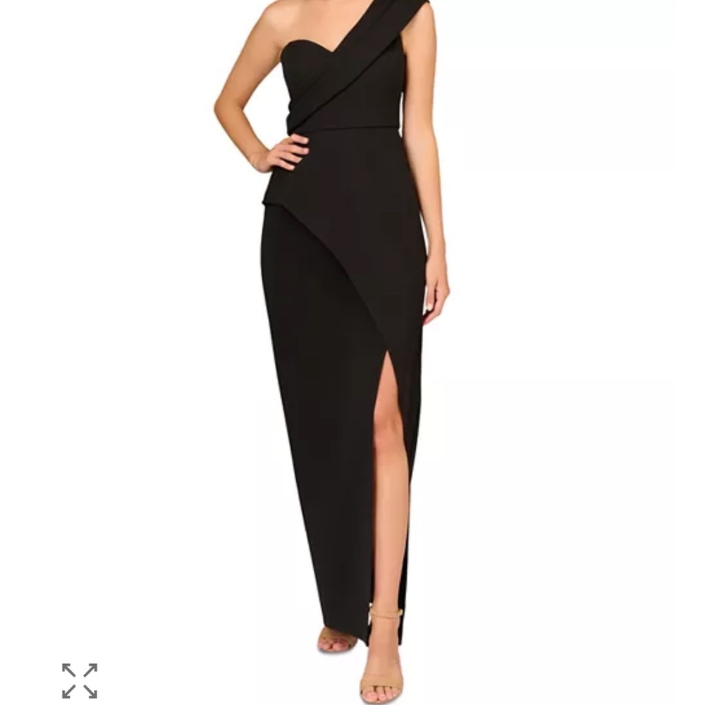 Aidan Mattox Black One-Shoulder Gown